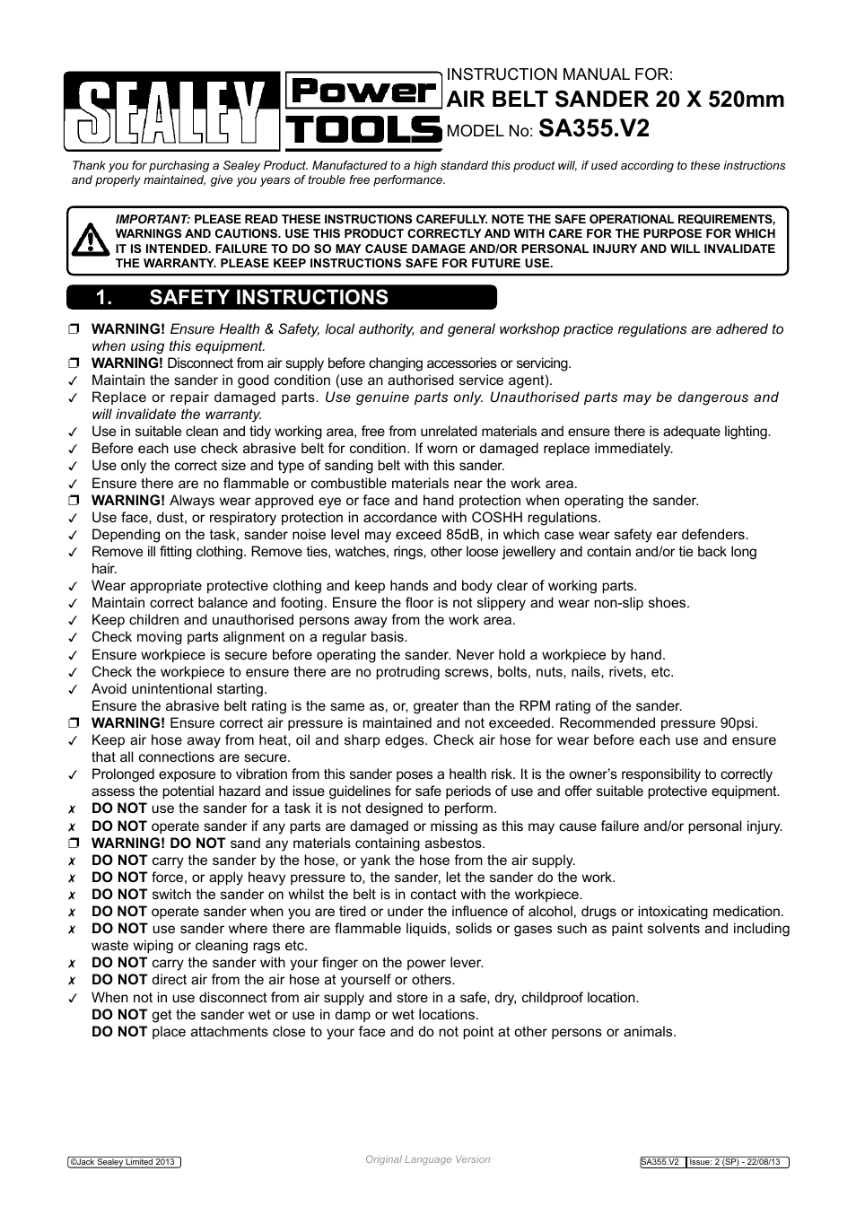 Sealey SA355 User Manual | 4 pages