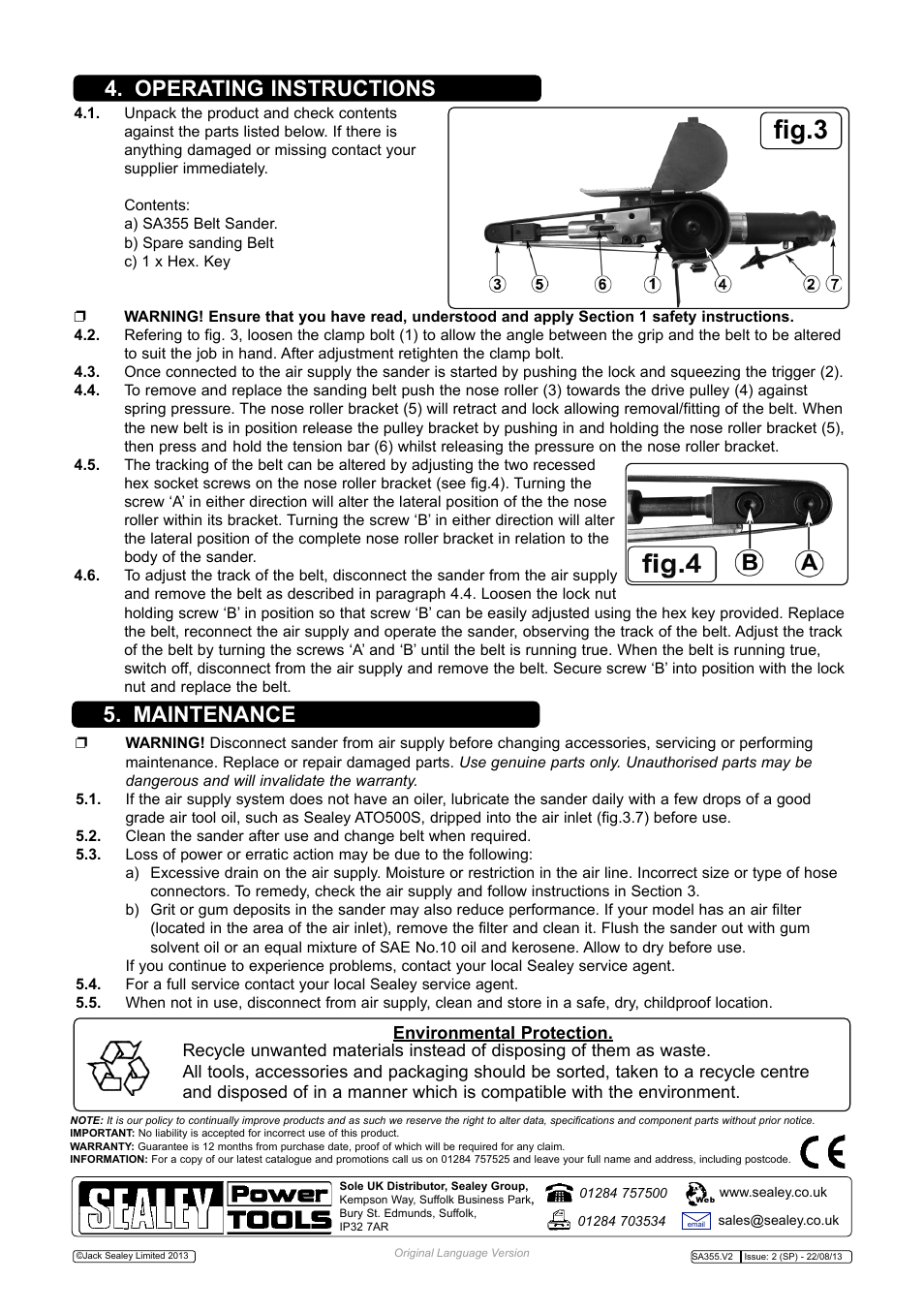 Fig.3, Operating instructions 5. maintenance | Sealey SA355 User Manual | Page 3 / 4