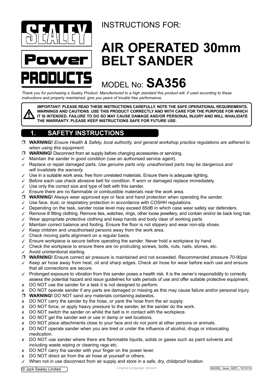 Sealey SA356 User Manual | 4 pages