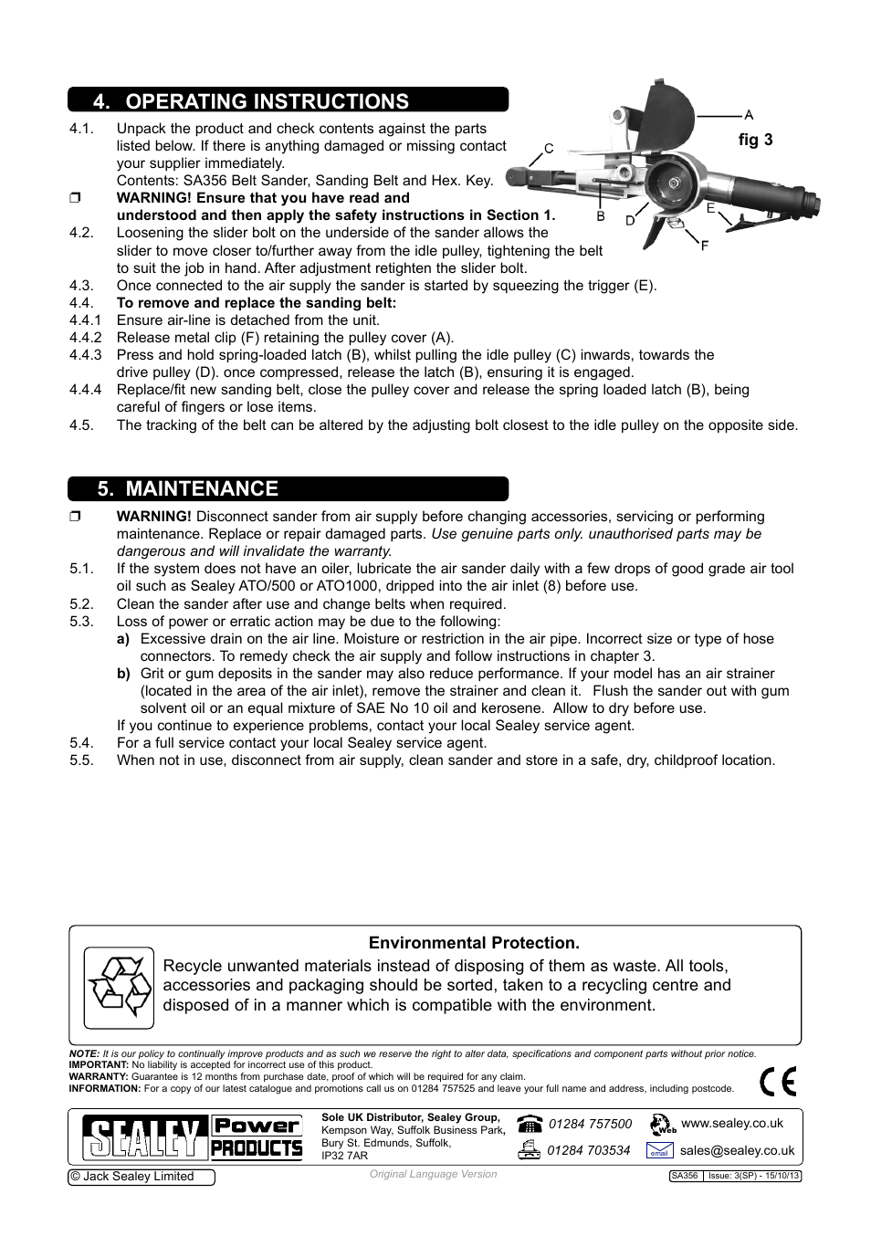 Operating instructions 5. maintenance | Sealey SA356 User Manual | Page 3 / 4