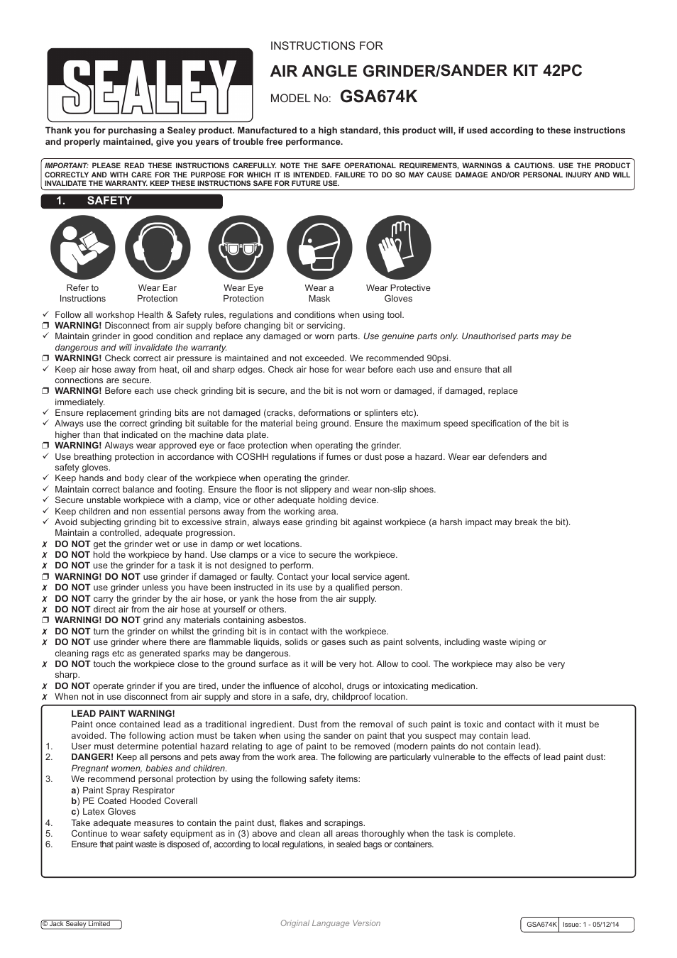 Sealey GSA674K User Manual | 4 pages