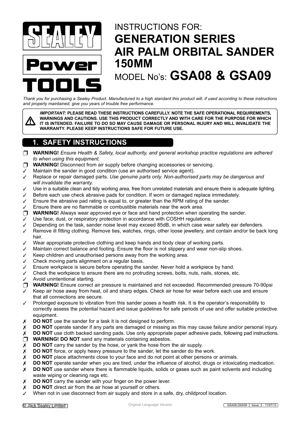 Sealey GSA08 User Manual | 4 pages