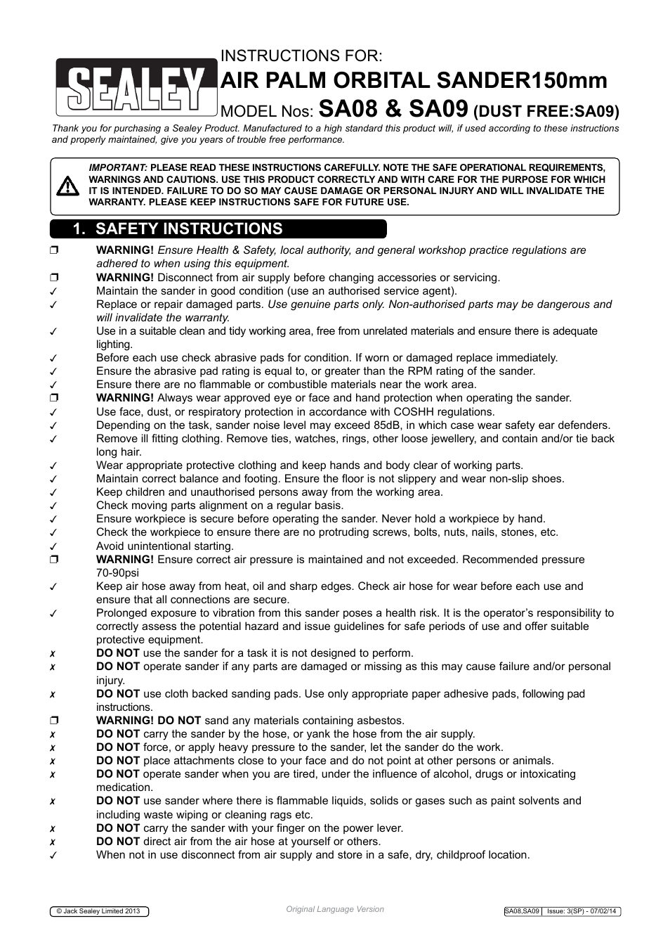 Sealey SA08 User Manual | 4 pages