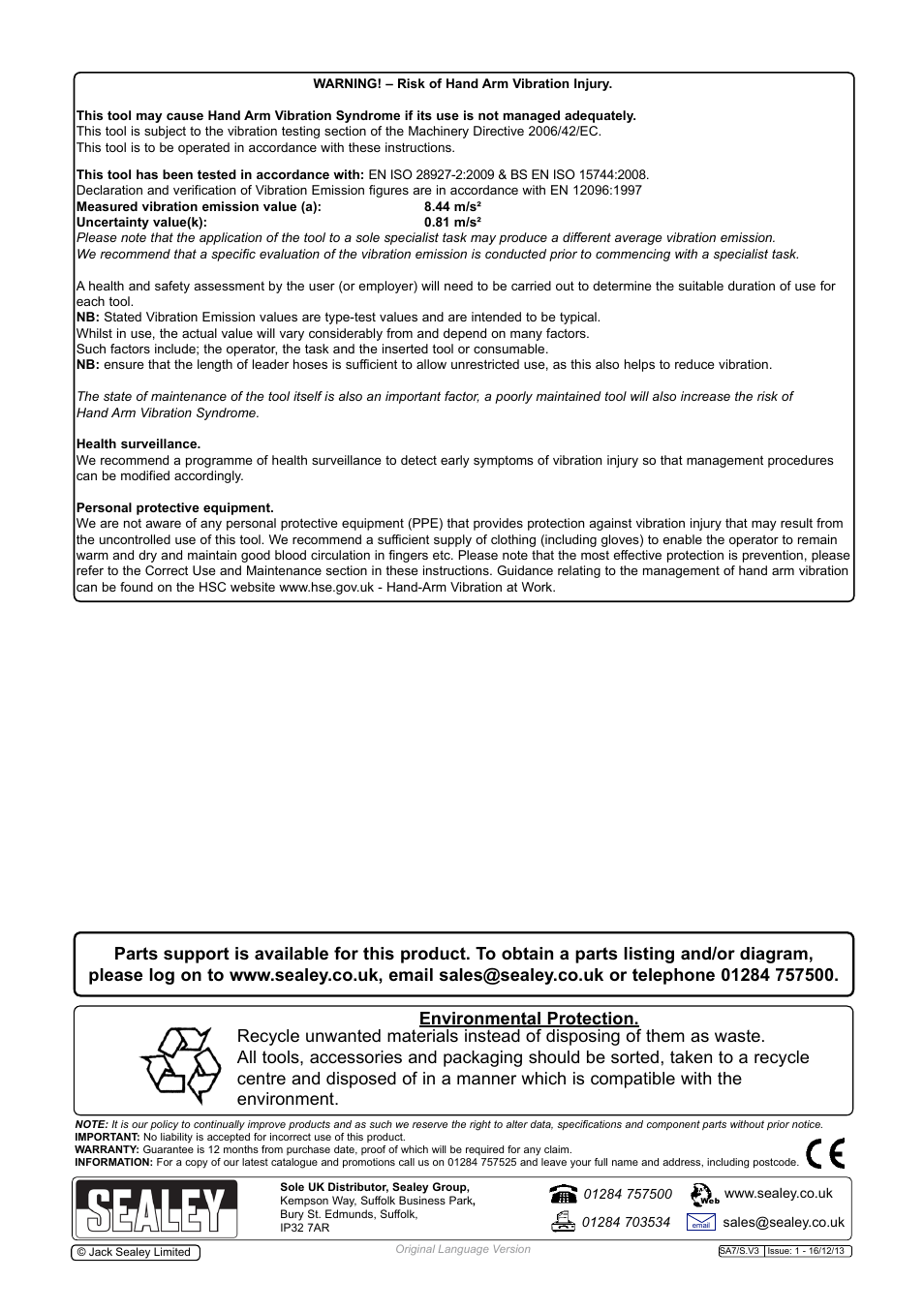 Sealey SA7/S User Manual | Page 4 / 4