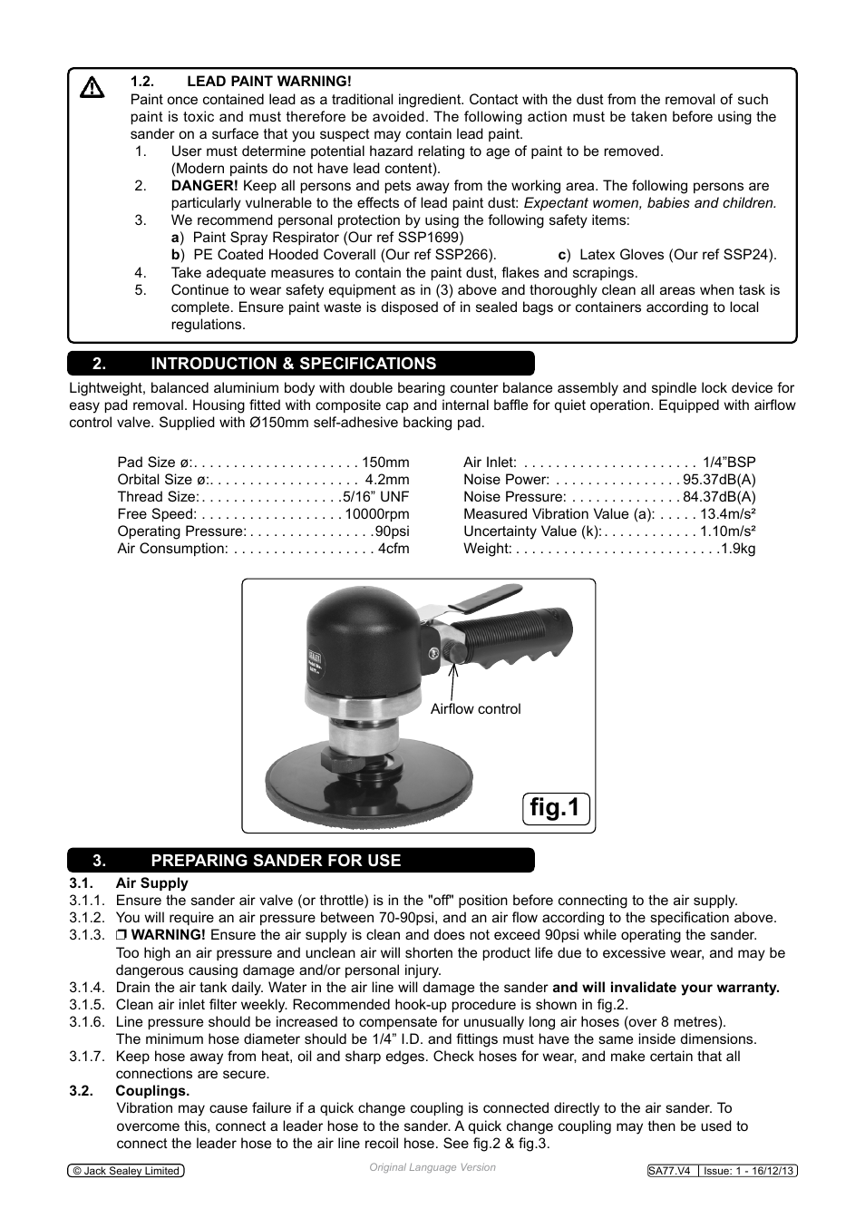 Fig.1 | Sealey SA77 User Manual | Page 2 / 4