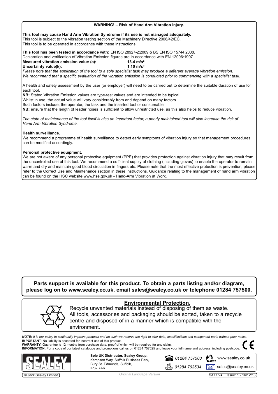 Sealey SA77 User Manual | Page 4 / 4