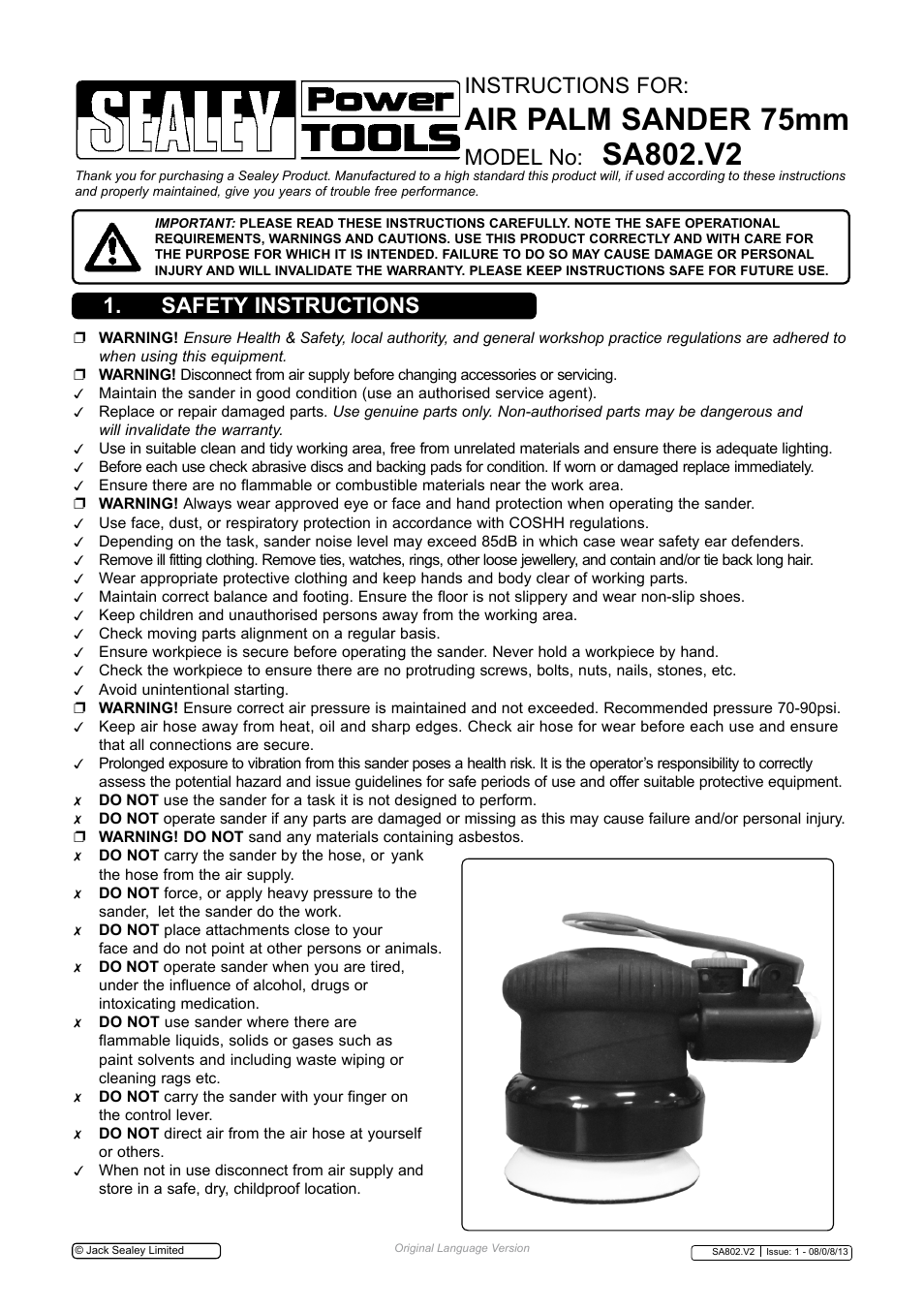 Sealey SA802 User Manual | 4 pages