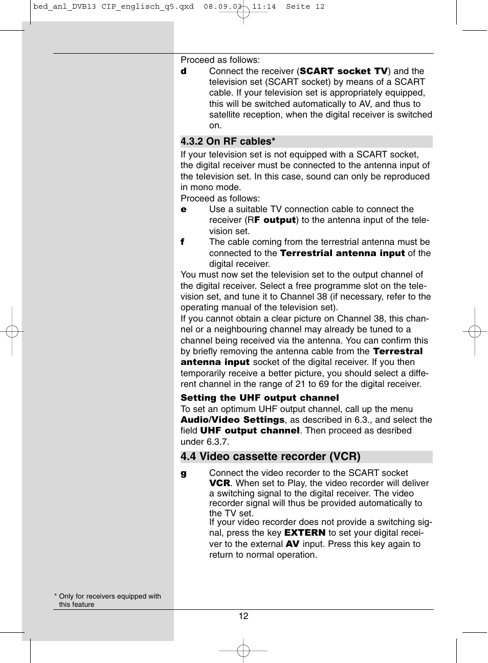 4 video cassette recorder (vcr) | Dolby Laboratories Digital-Satellite-Receiver User Manual | Page 12 / 66