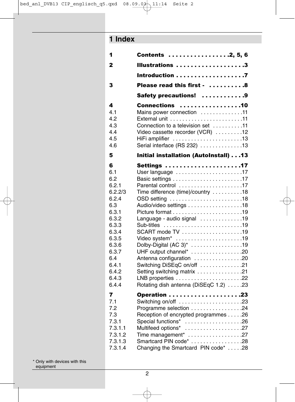 1 index | Dolby Laboratories Digital-Satellite-Receiver User Manual | Page 2 / 66