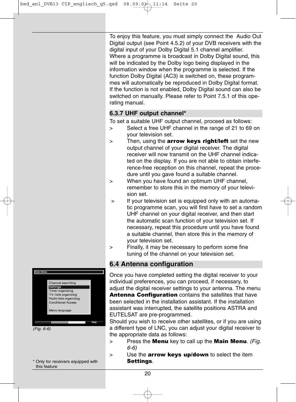 4 antenna configuration | Dolby Laboratories Digital-Satellite-Receiver User Manual | Page 20 / 66