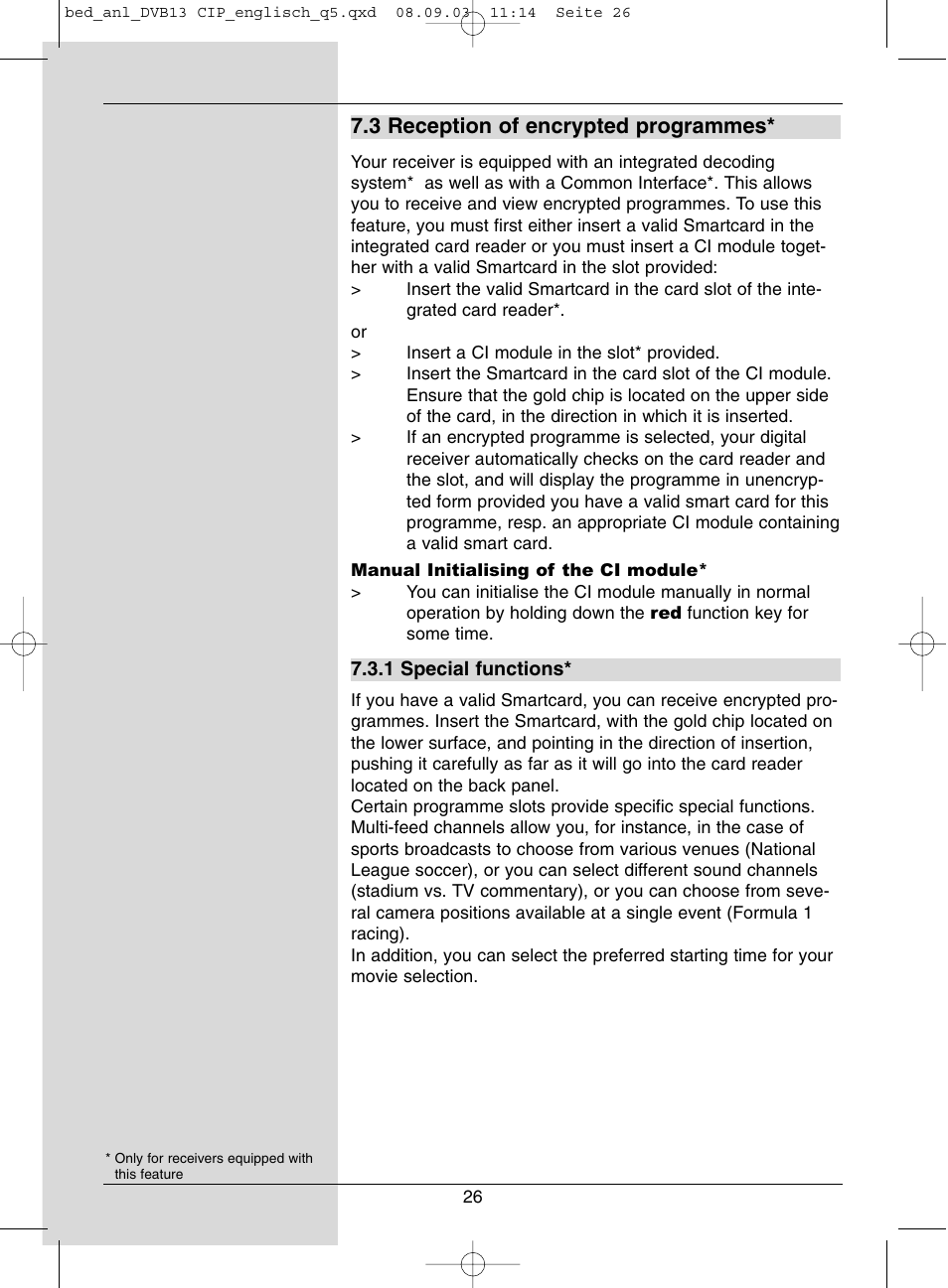 3 reception of encrypted programmes | Dolby Laboratories Digital-Satellite-Receiver User Manual | Page 26 / 66