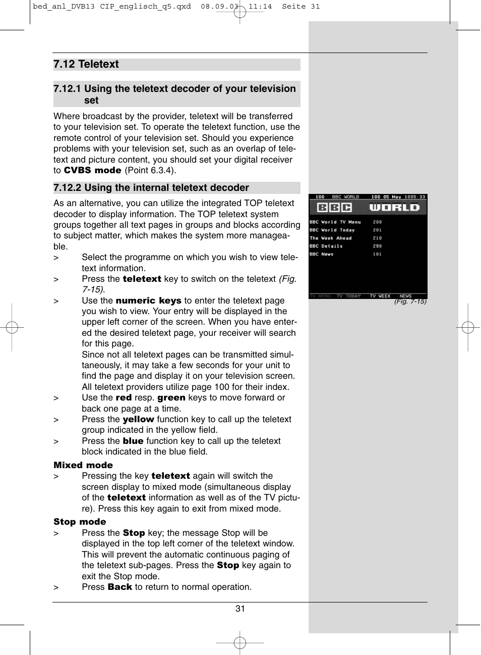 12 teletext | Dolby Laboratories Digital-Satellite-Receiver User Manual | Page 31 / 66