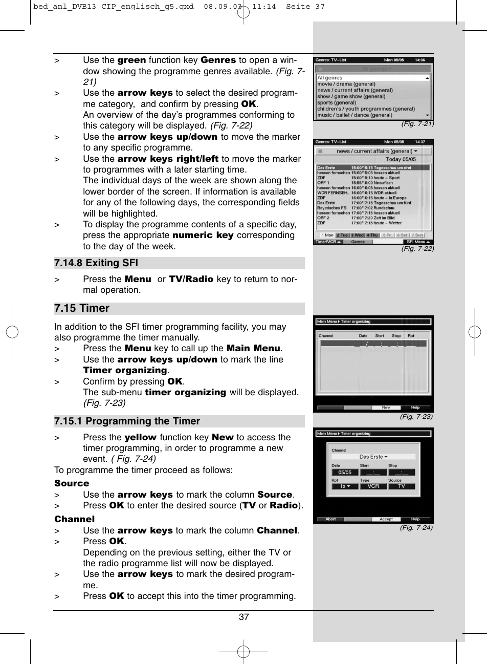 15 timer | Dolby Laboratories Digital-Satellite-Receiver User Manual | Page 37 / 66