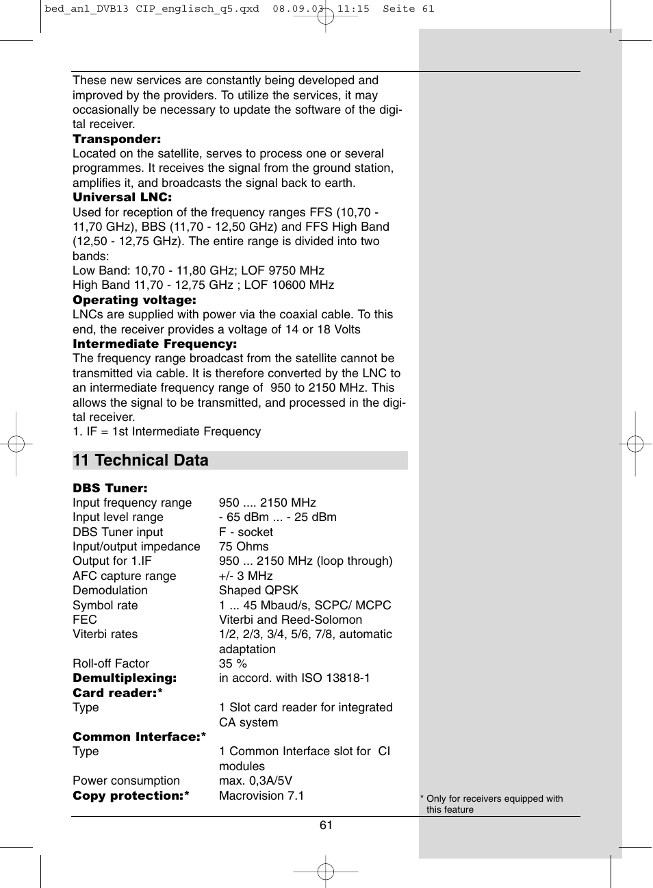 11 technical data | Dolby Laboratories Digital-Satellite-Receiver User Manual | Page 61 / 66