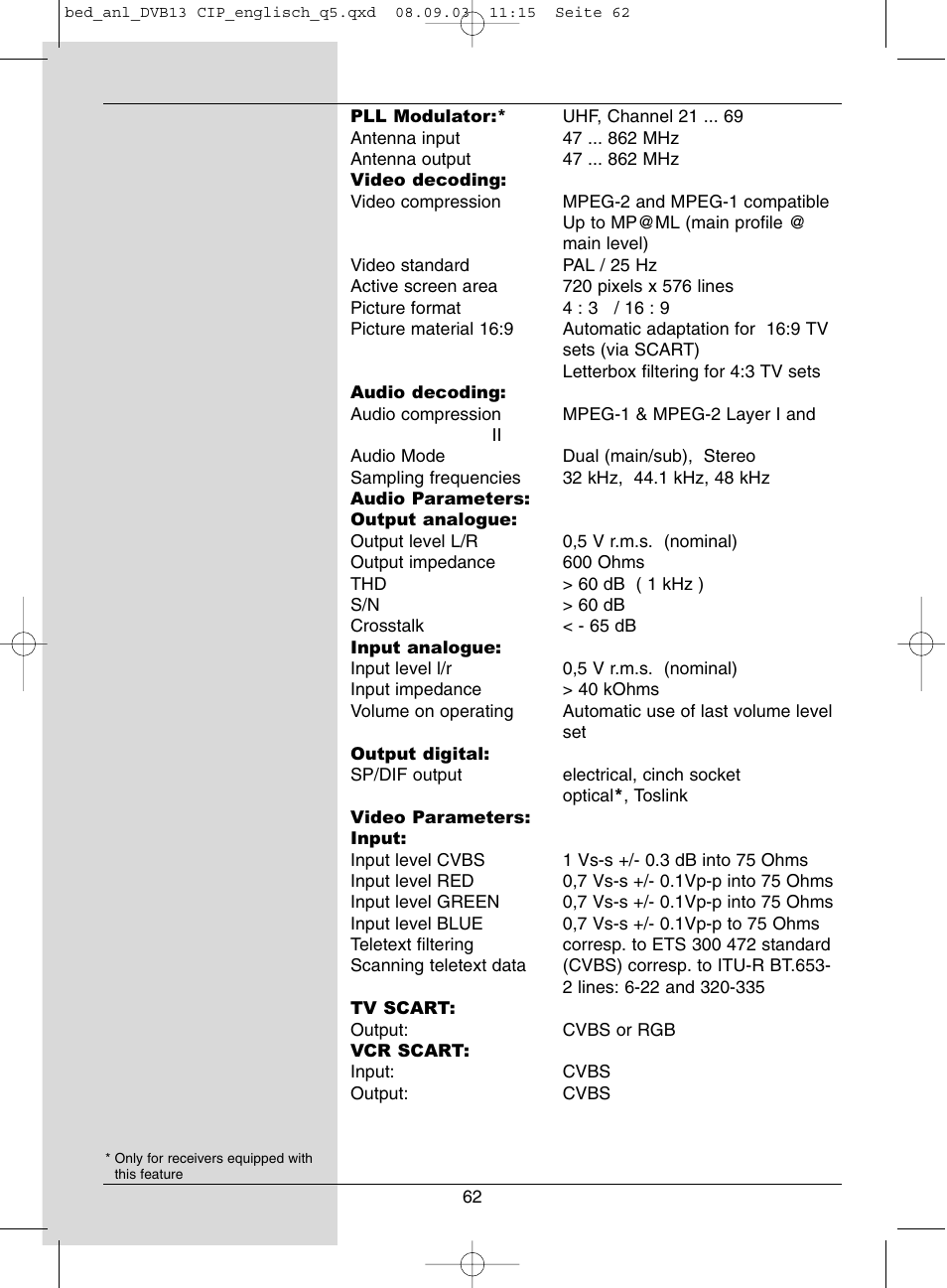 Dolby Laboratories Digital-Satellite-Receiver User Manual | Page 62 / 66