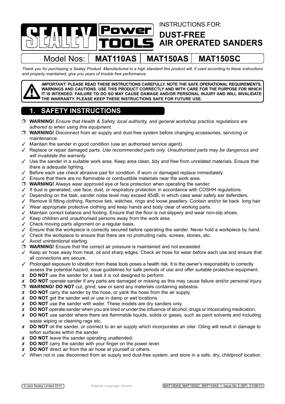 Sealey MAT150AS User Manual | 4 pages