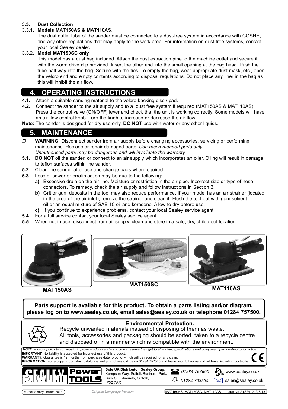 Operating instructions 5. maintenance | Sealey MAT150AS User Manual | Page 3 / 4
