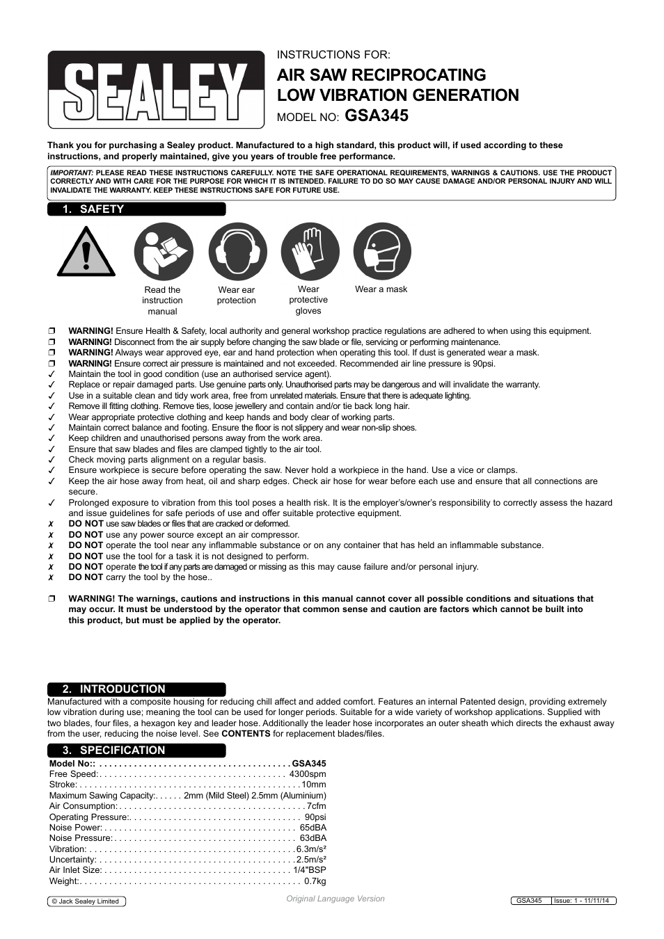 Sealey GSA345 User Manual | 3 pages