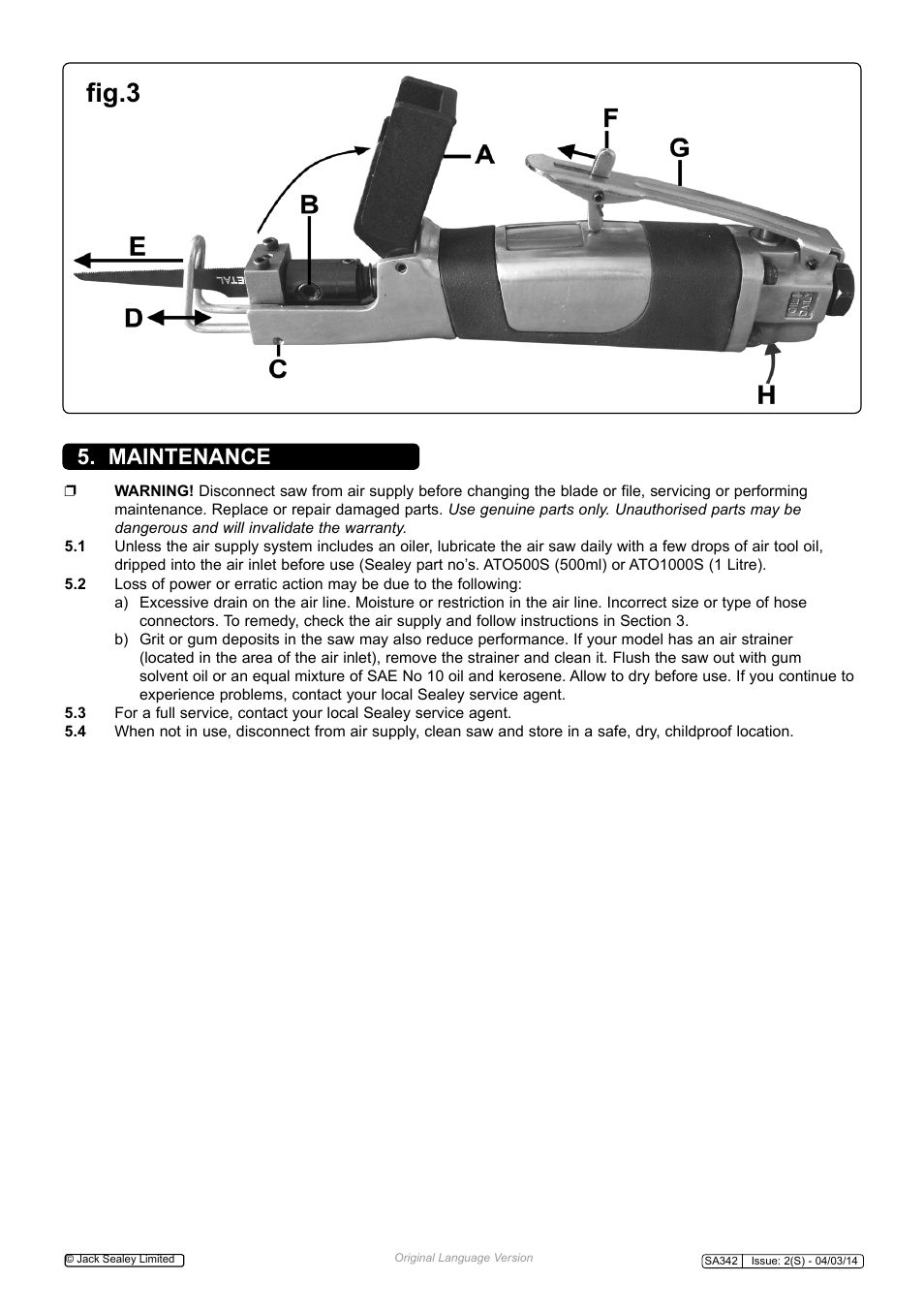 Fig.3, Maintenance | Sealey SA342 User Manual | Page 3 / 4