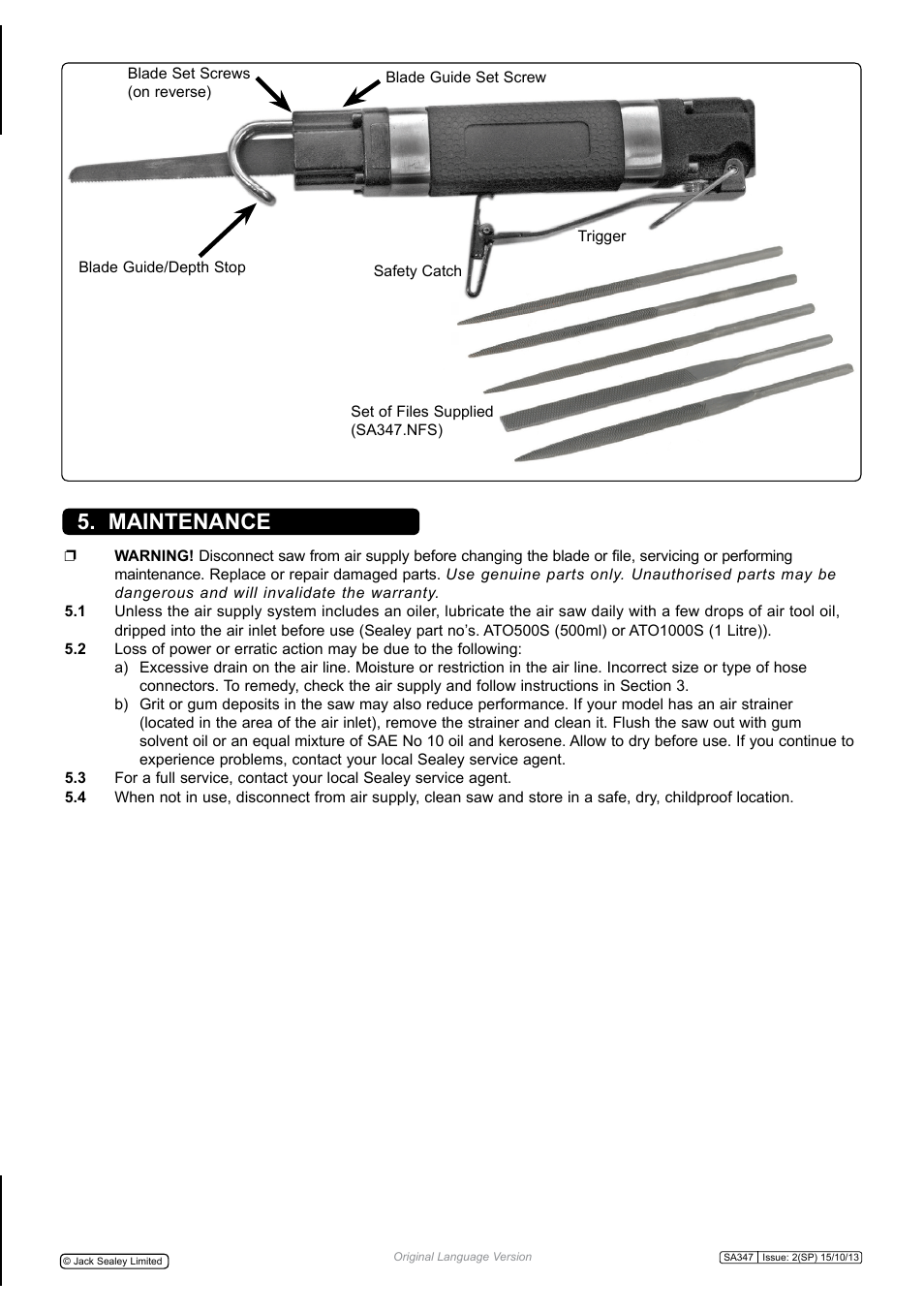 Maintenance | Sealey SA347 User Manual | Page 3 / 4