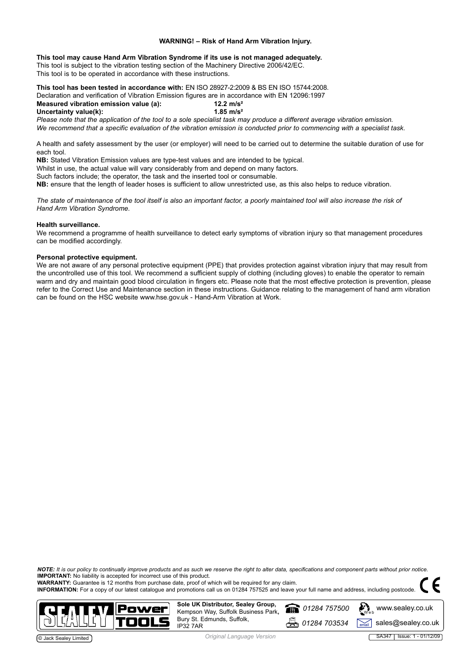 Sealey SA347 User Manual | Page 4 / 4