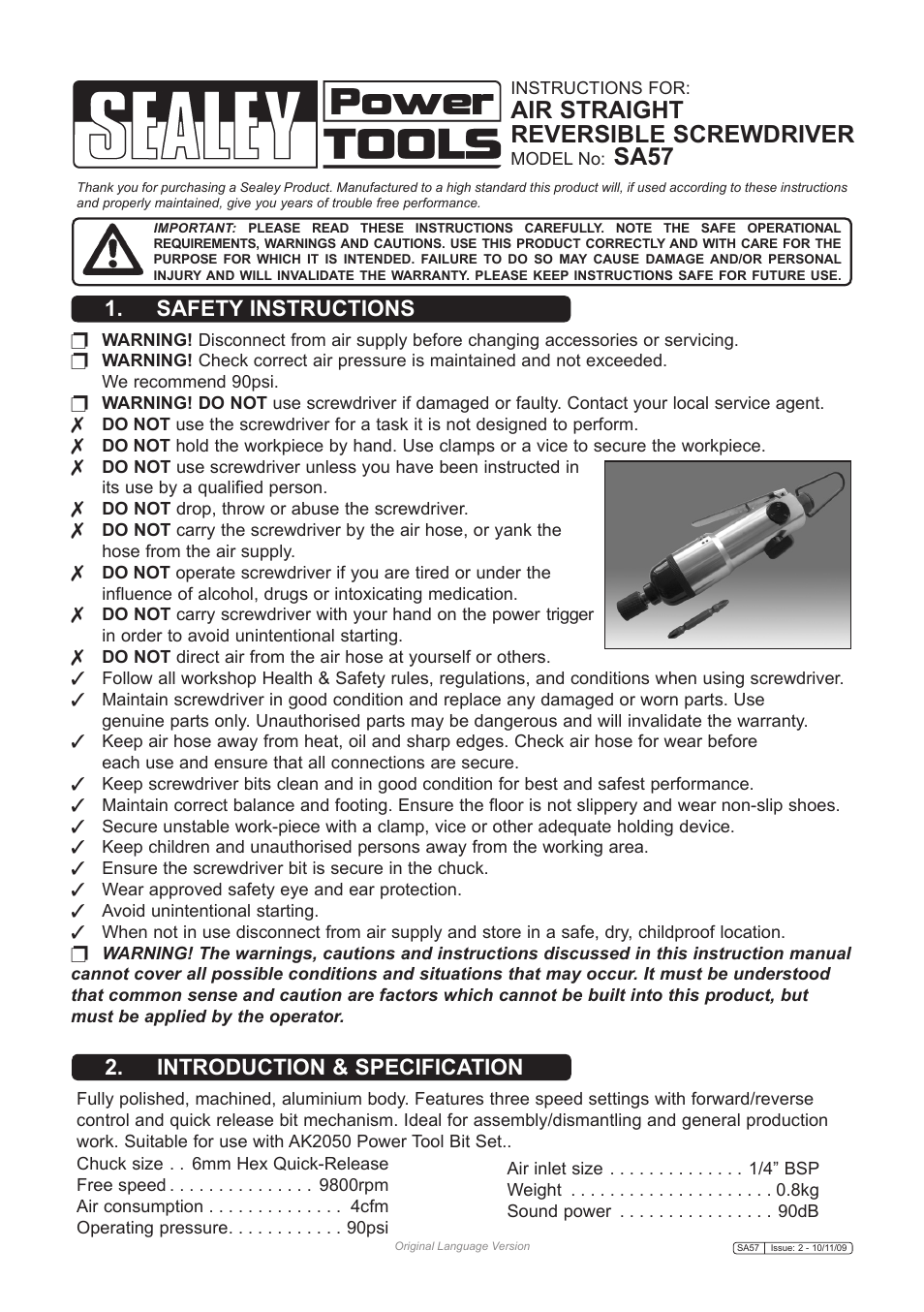 Sealey SA57 User Manual | 3 pages