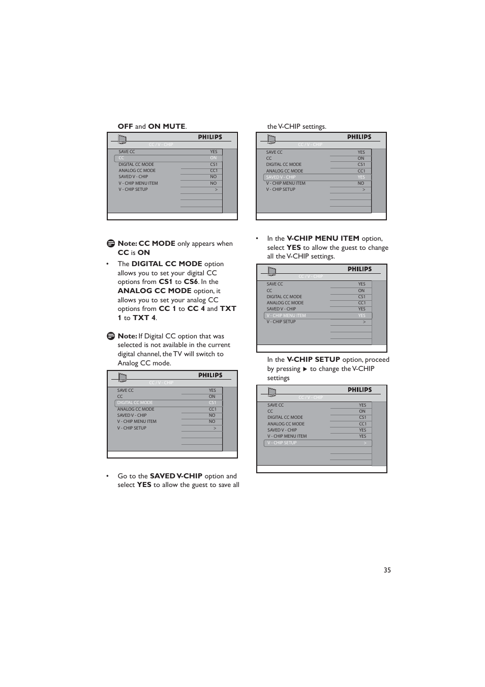 35 off and on mute | Dolby Laboratories RC2573GR User Manual | Page 36 / 51