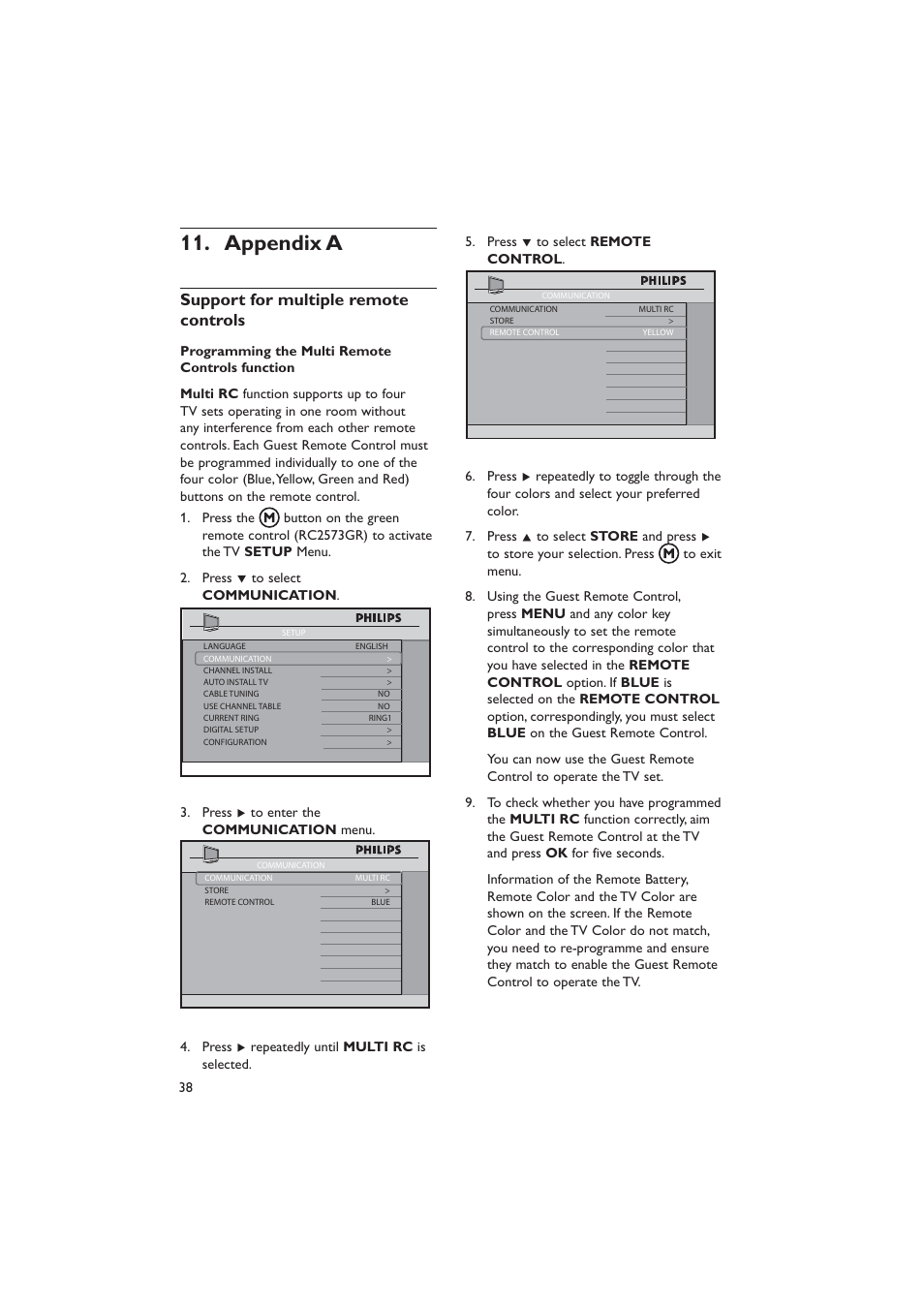 Appendix a 11, Support for multiple remote controls | Dolby Laboratories RC2573GR User Manual | Page 39 / 51