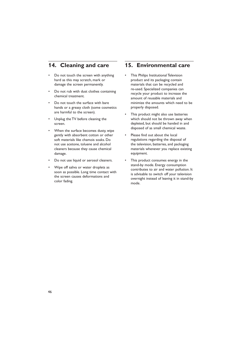 Cleaning and care, Environmental care | Dolby Laboratories RC2573GR User Manual | Page 47 / 51