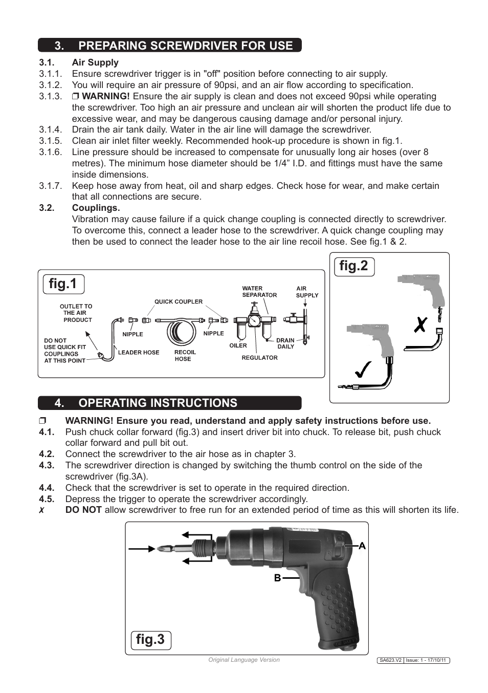 Fig.1 fig.2 fig.3 | Sealey SA623 User Manual | Page 2 / 3