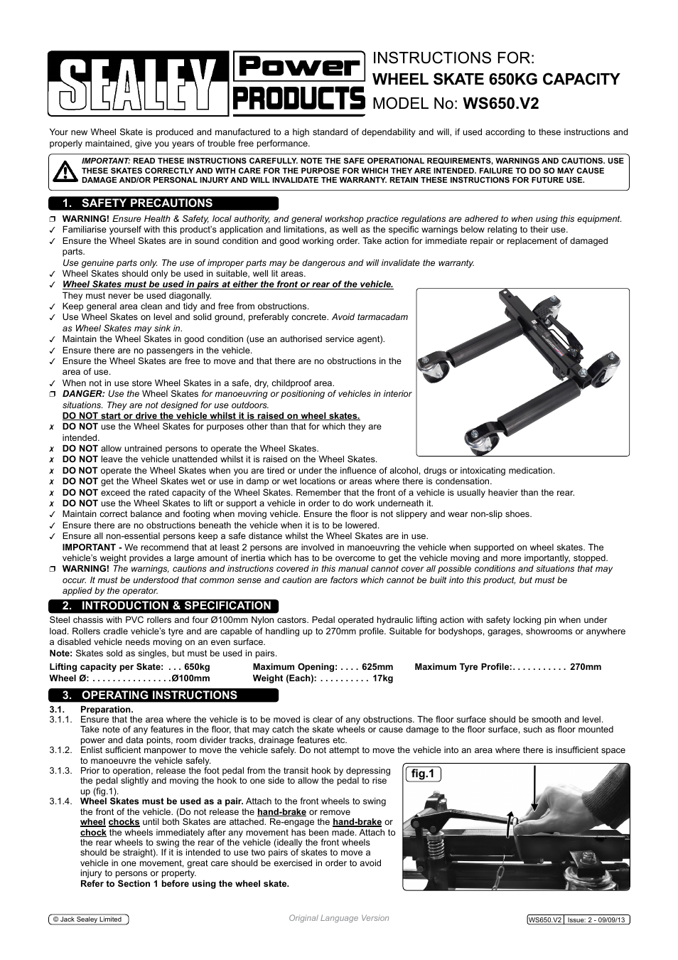 Sealey WS650 User Manual | 2 pages