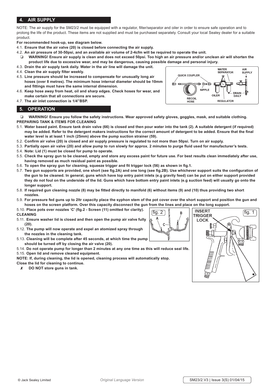 Air supply, Operation, Fig. 2 fig. 1 | Sealey SM23/2 User Manual | Page 2 / 3