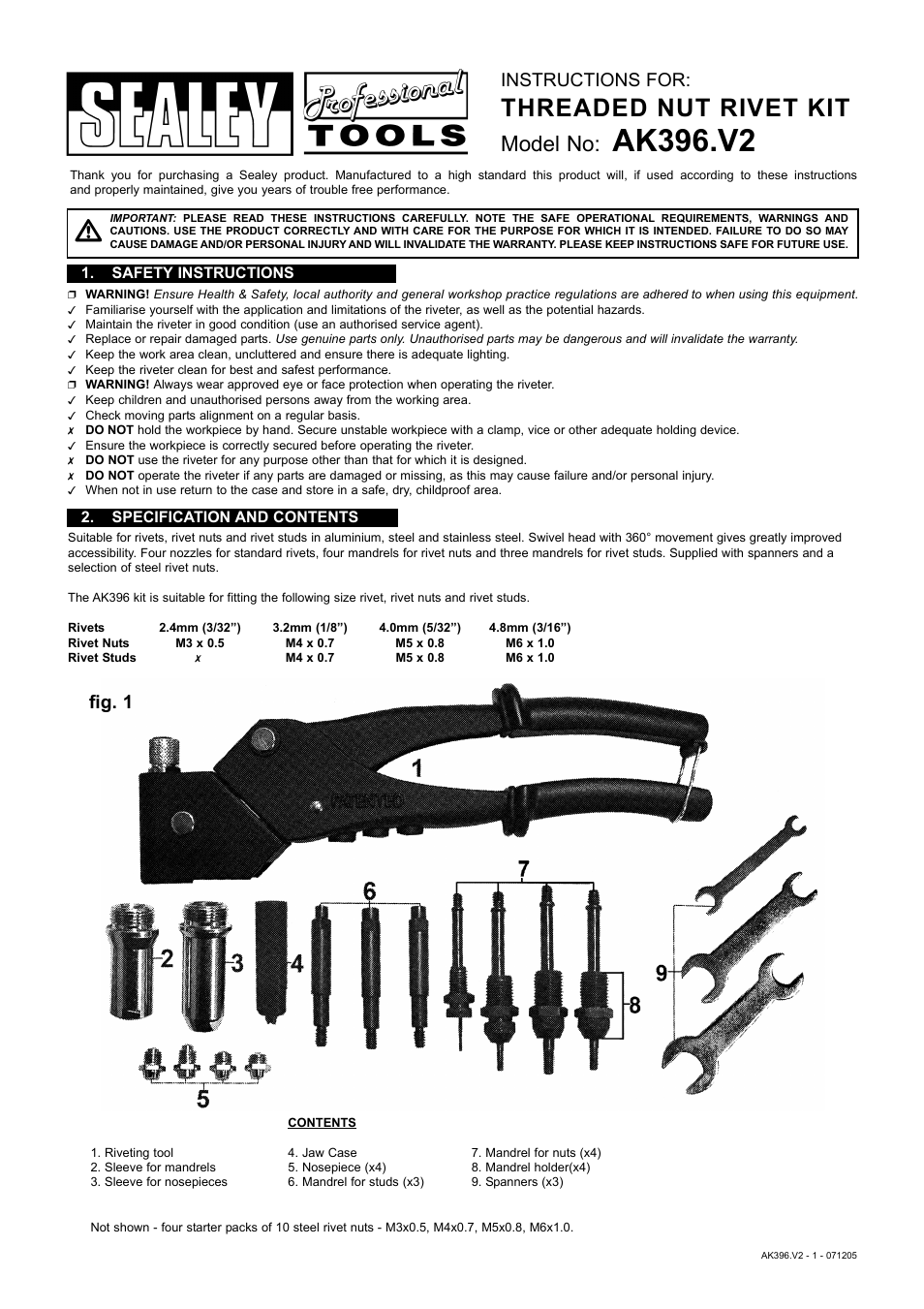 Sealey AK396 User Manual | 3 pages