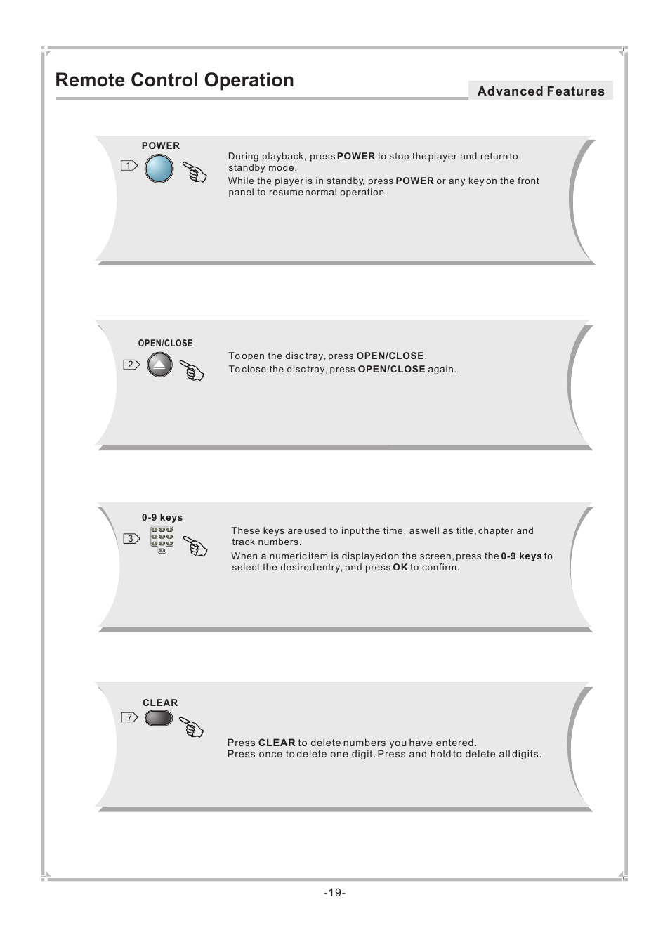 Remote control operation, Advanced features | Dolby Laboratories DVP650 User Manual | Page 20 / 35