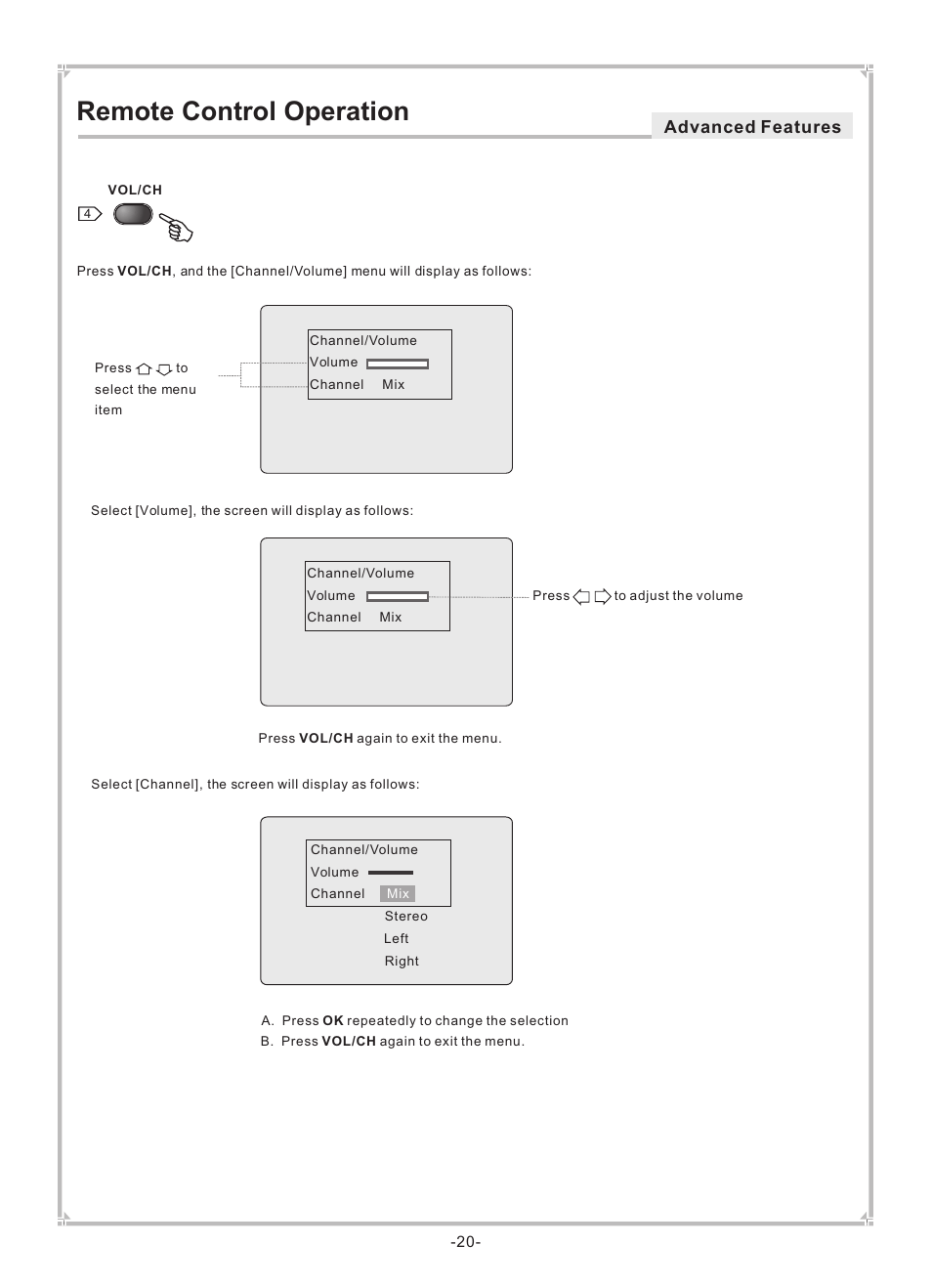 Remote control operation, Advanced features | Dolby Laboratories DVP650 User Manual | Page 21 / 35