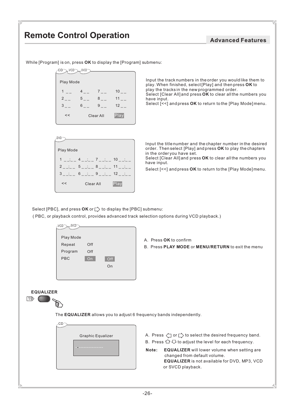 Remote control operation, Advanced features | Dolby Laboratories DVP650 User Manual | Page 27 / 35