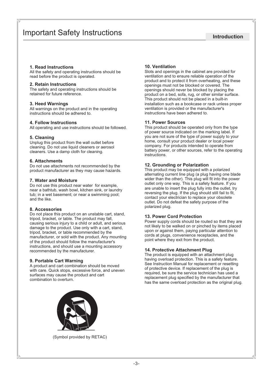 Important safety instructions | Dolby Laboratories DVP650 User Manual | Page 4 / 35