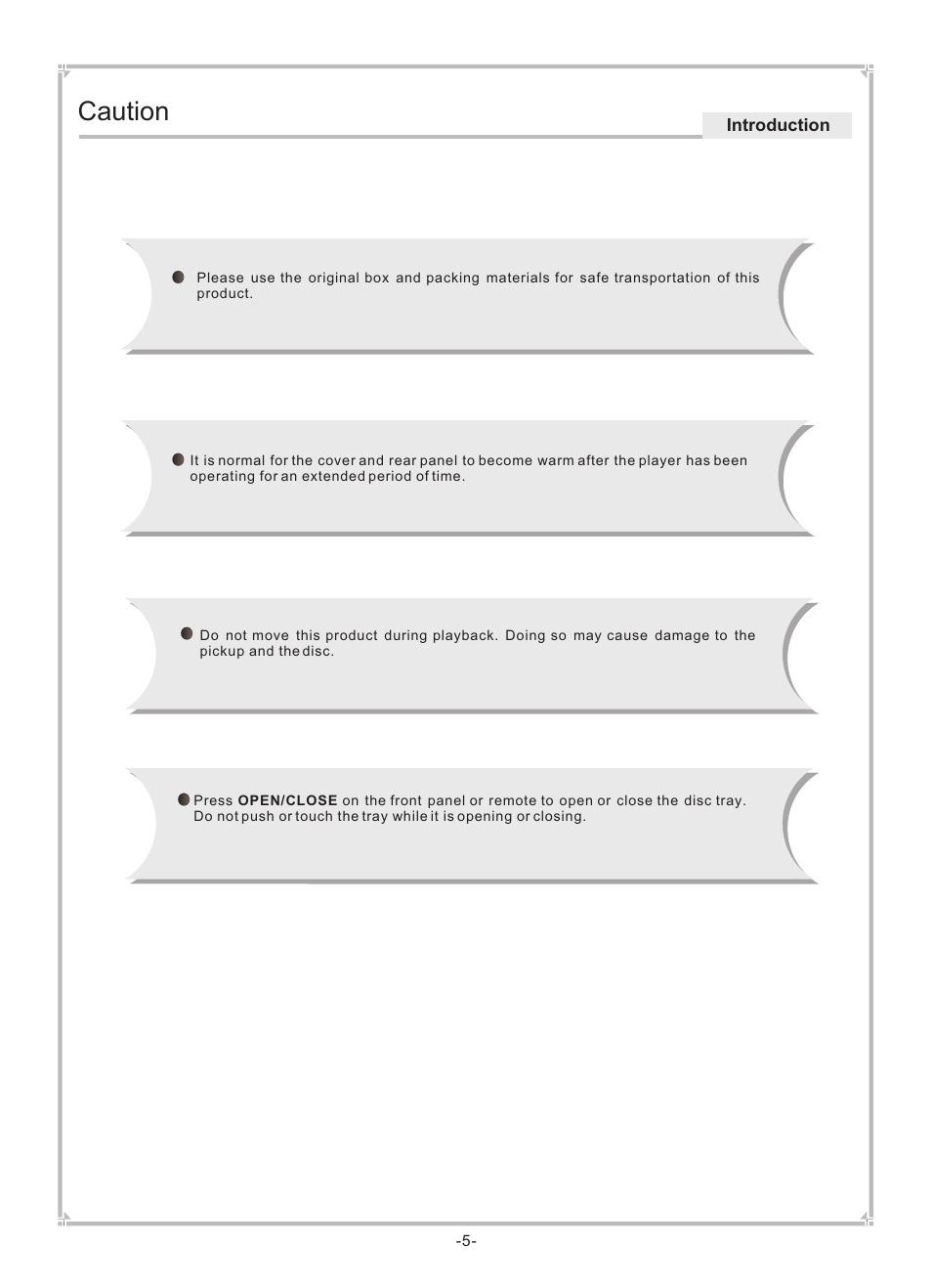 Caution | Dolby Laboratories DVP650 User Manual | Page 6 / 35