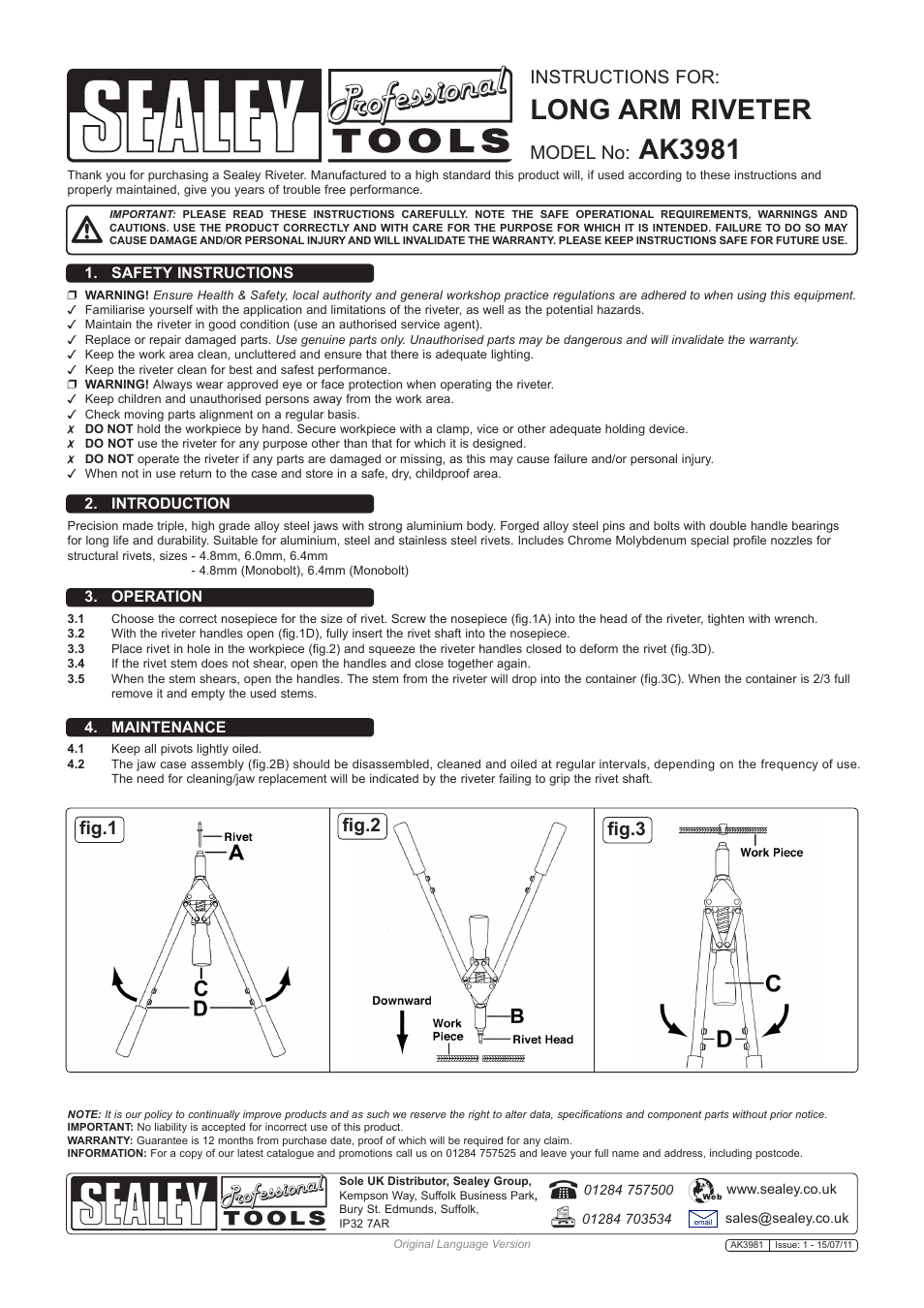 Sealey AK3981 User Manual | 1 page