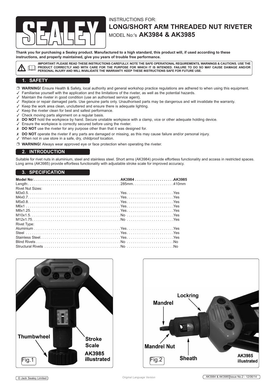 Sealey AK3984 User Manual | 3 pages