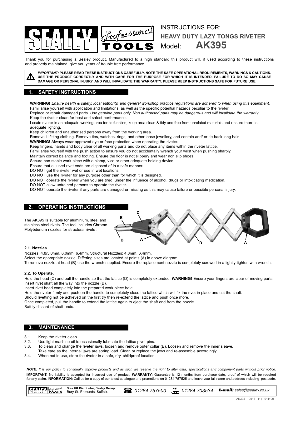 Sealey AK395 User Manual | 1 page