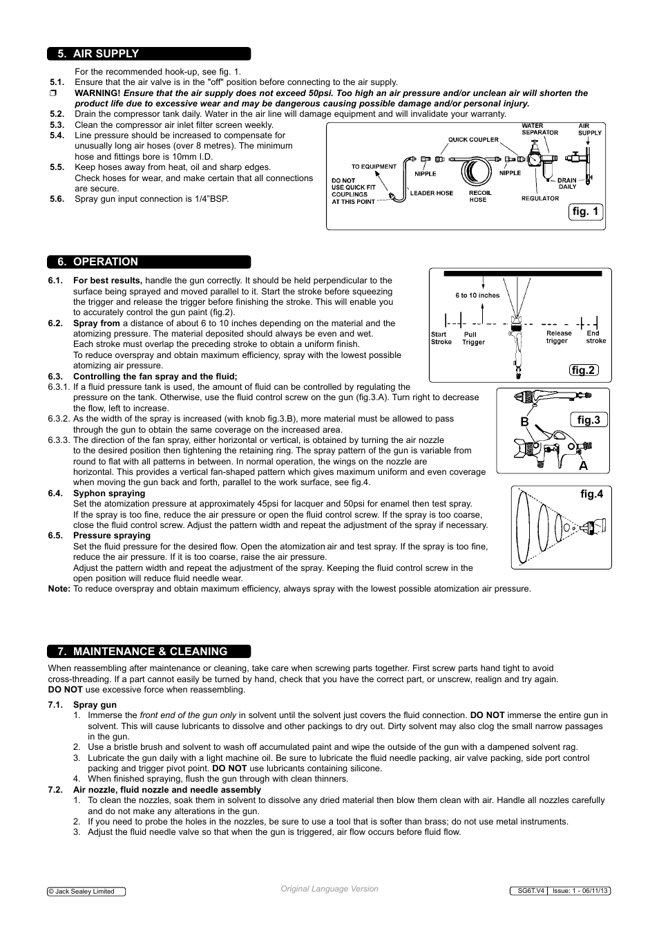 Air supply, Operation fig. 1 fig.2, Maintenance & cleaning fig.4 fig.3 | Sealey SG6T User Manual | Page 2 / 3