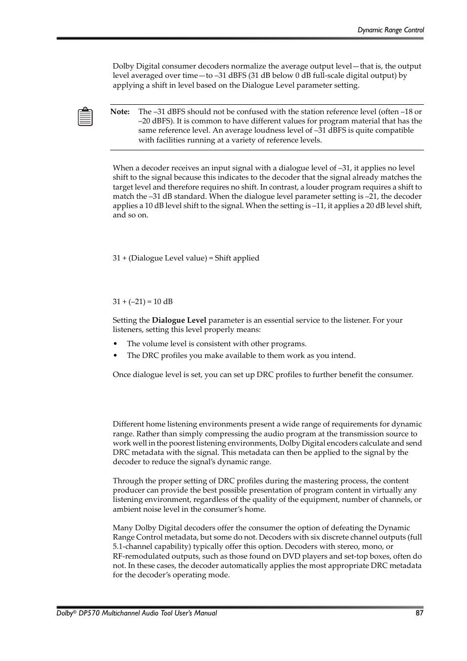 D.3 dynamic range control, Section d.3, Dynamic range control | Dolby Laboratories Multichannel Audio Tool DP570 User Manual | Page 103 / 123