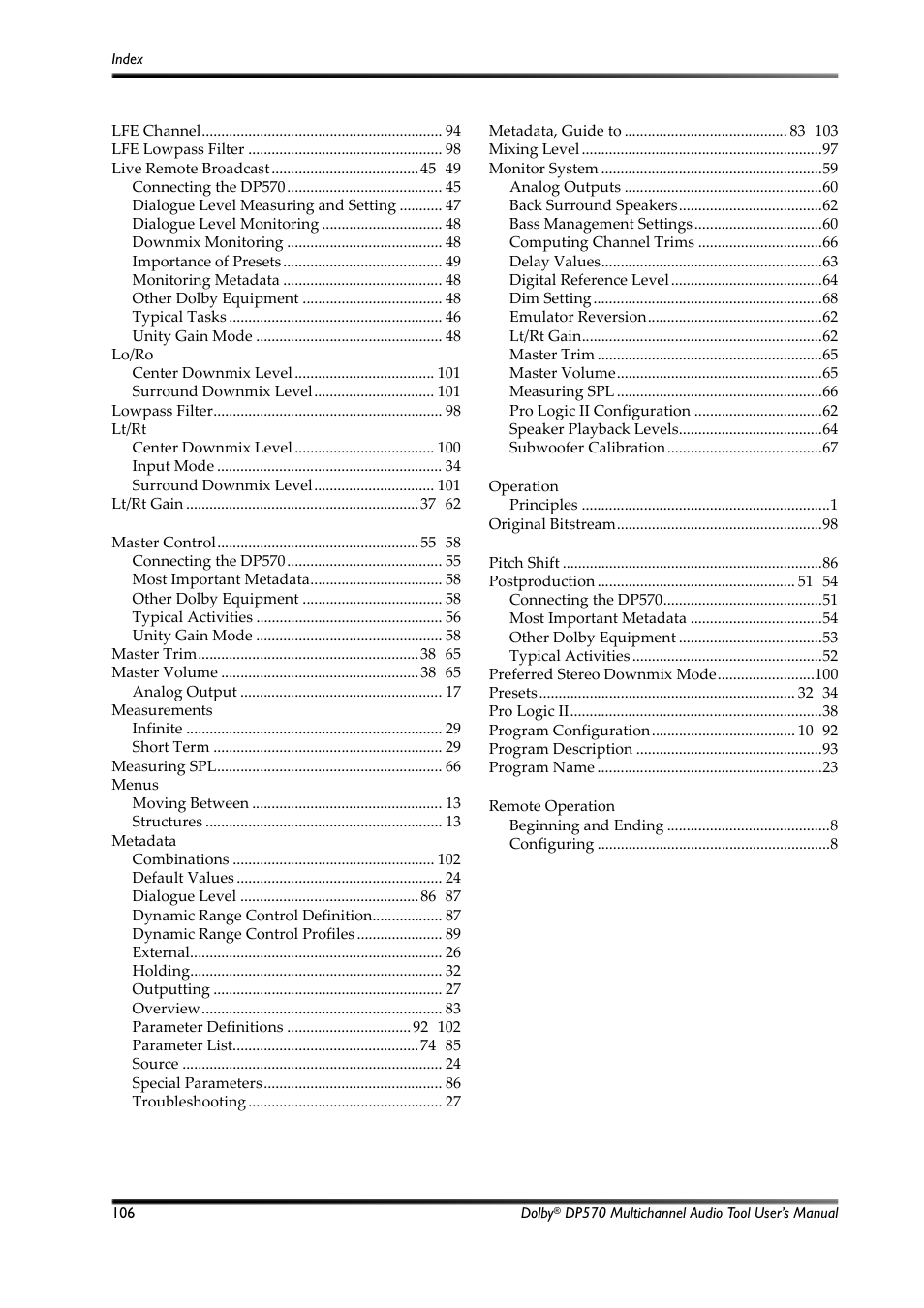 Dolby Laboratories Multichannel Audio Tool DP570 User Manual | Page 122 / 123
