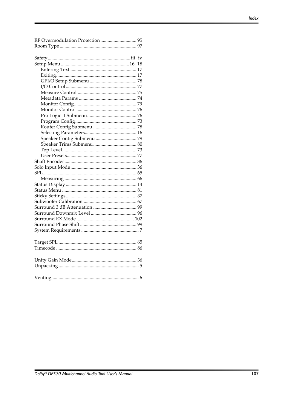 Dolby Laboratories Multichannel Audio Tool DP570 User Manual | Page 123 / 123