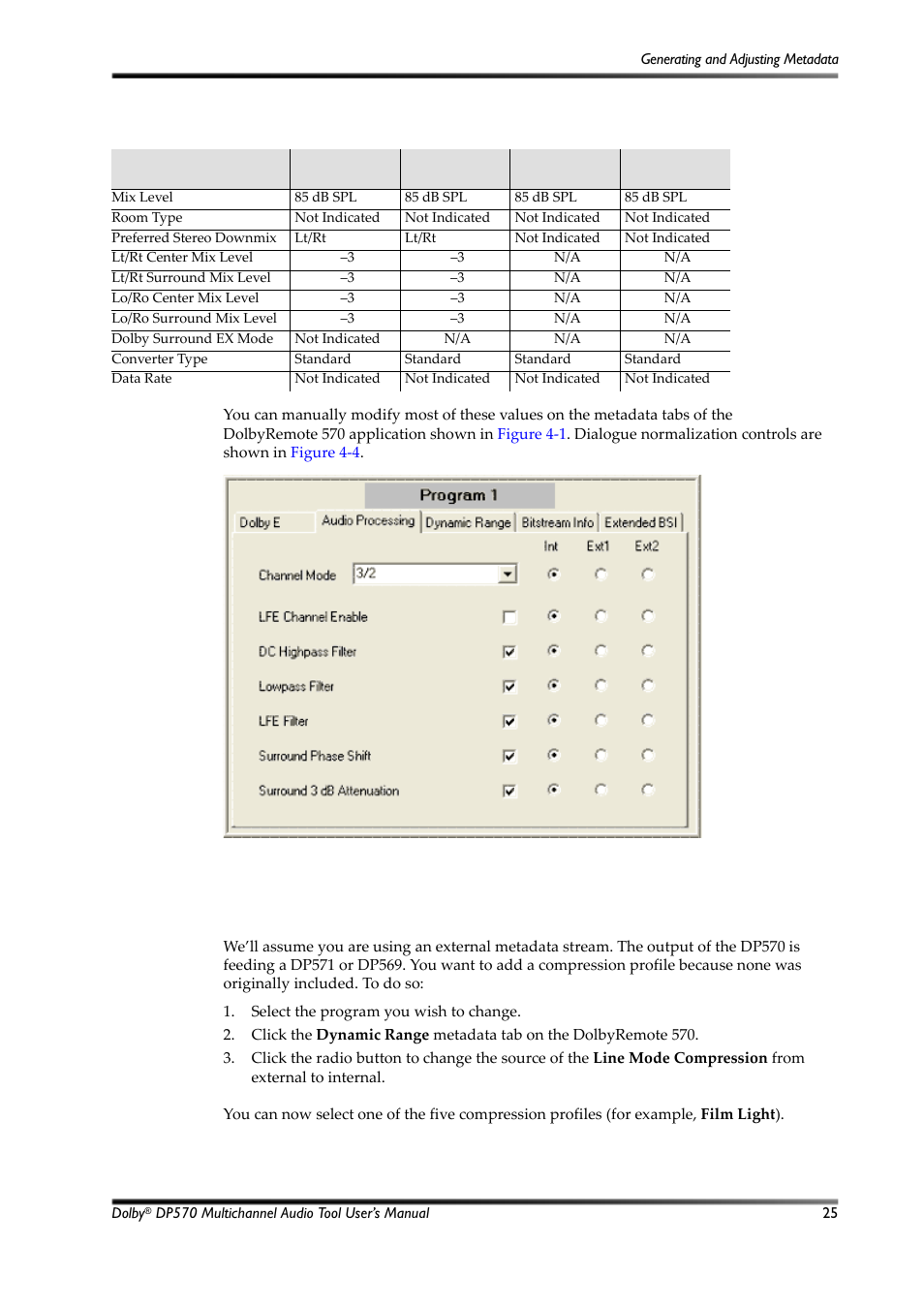 Figure 4-1, Metadata tabs | Dolby Laboratories Multichannel Audio Tool DP570 User Manual | Page 41 / 123