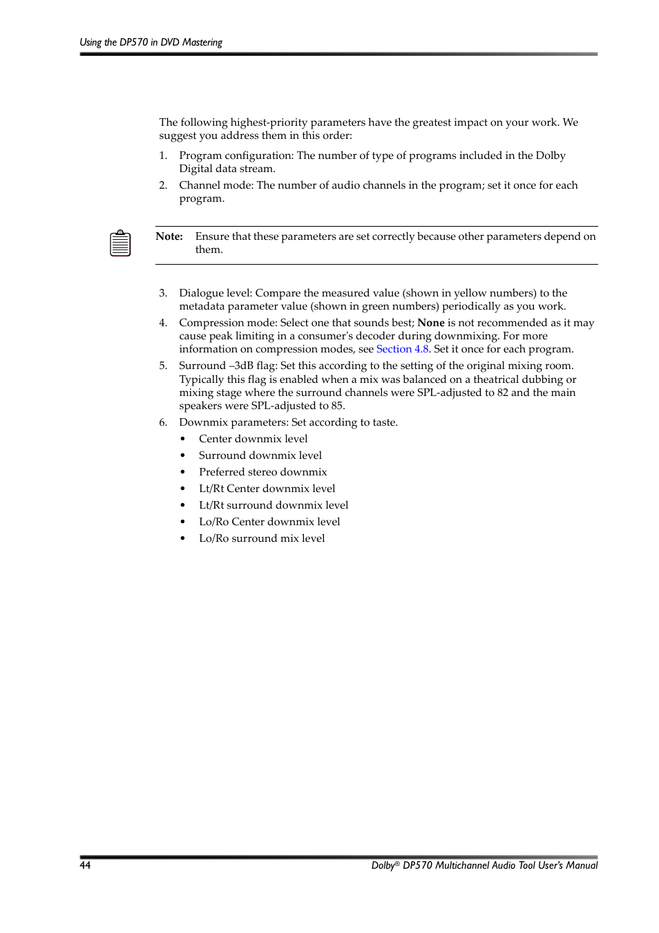 Most important metadata, 4 most important metadata | Dolby Laboratories Multichannel Audio Tool DP570 User Manual | Page 60 / 123