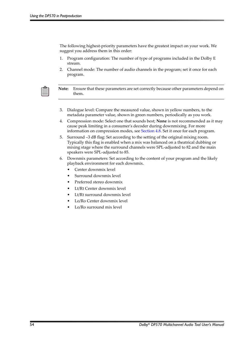 Most important metadata, 4 most important metadata | Dolby Laboratories Multichannel Audio Tool DP570 User Manual | Page 70 / 123