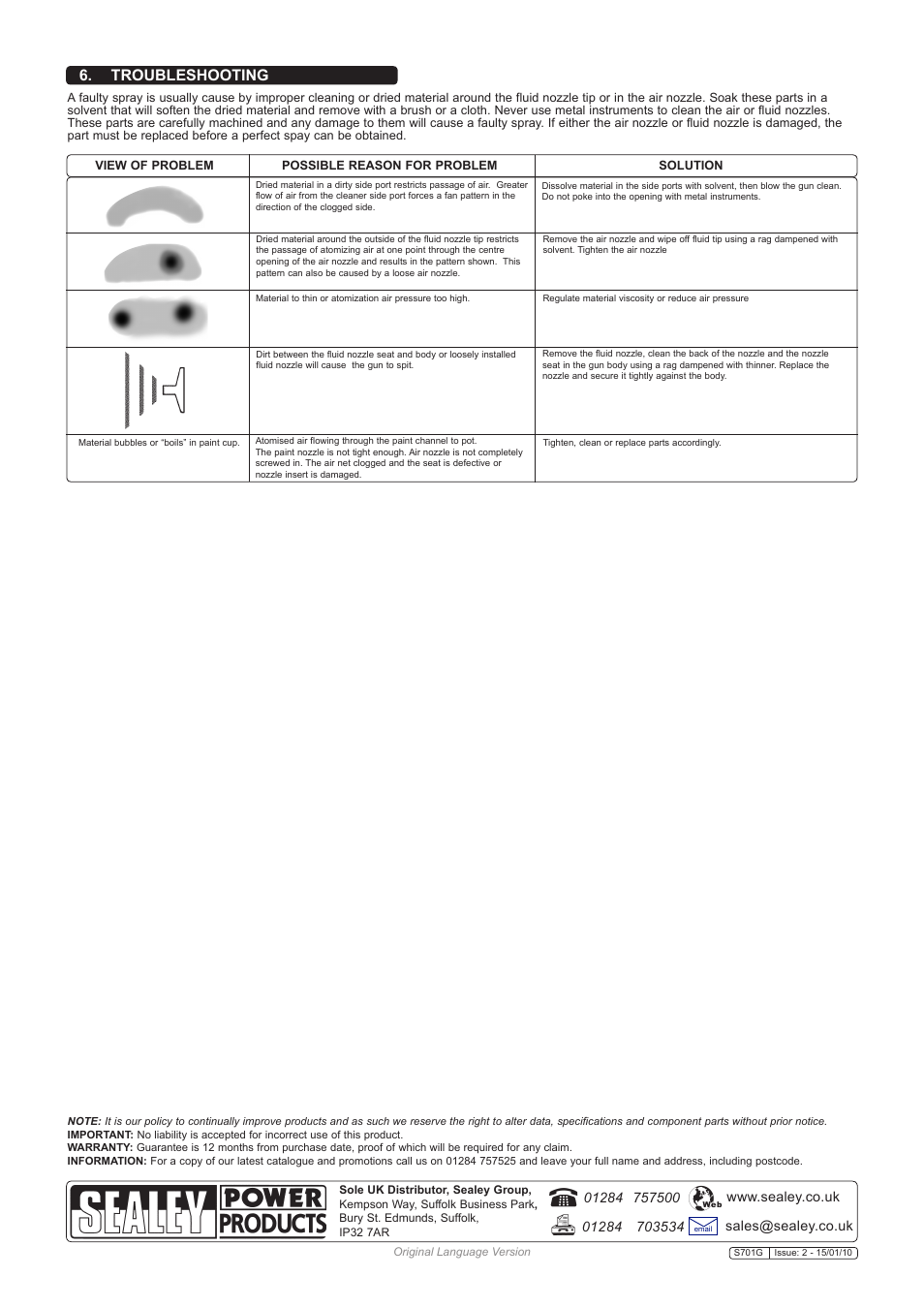 Troubleshooting | Sealey S701G User Manual | Page 3 / 3