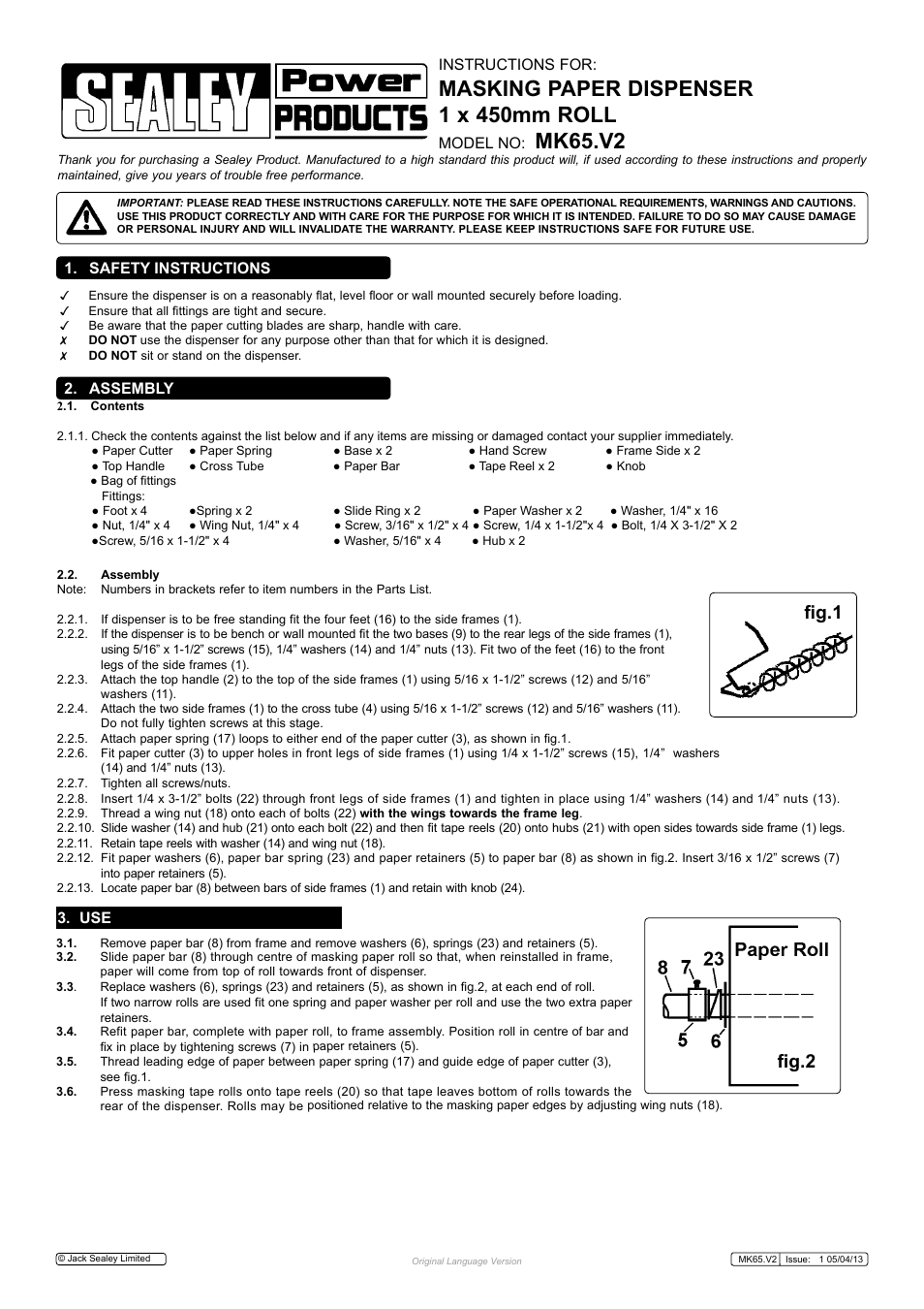 Sealey MK65 User Manual | 2 pages